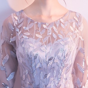 Elegant Evening Gown O-Neck A-Line 3D Floral Print Long Dress For Banquets Silver Grey Champagne Color - Product Image 4