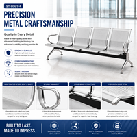 Banc d'attente moderne 4 places, chaise commerciale en métal pour espaces publics, écoles, centres commerciaux, parcs, table à thé optionnelle SY-BS01-4