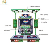 Grande salle d'arcade de jeux vidéo à monnayeur avec commandes gestuelles et mouvements de pieds, idéale pour les adultes pour danser et profiter de jeux musicaux