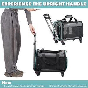 Custom Logo Luxury 4-Wheel Eco-Friendly Dog Carrier Strollers <b>Foldable</b> Polyester Pet <b>Trolley</b> Detachable Wheels Zipper Closure - Product Image 5