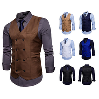 Gilet de costume pour homme à double boutonnage avec logo personnalisé, coupe ajustée, col en V, double boutonnage, veste de barbier, cape
