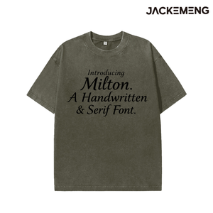 Camiseta Oversize de Algodón Lavado con Estampado de Texto Minimalista Negro con Fuente <span class=keywords><strong>Serif</strong></span> Milton, Estilo Retro Streetwear Casual, Venta al por Mayor desde Almacén de EE. UU. - Product Image 6