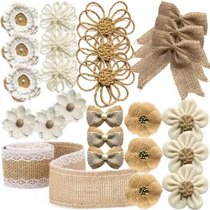 Unterschied liches Design Jute band Blumen Fabrik Direkt Jute Band Blume Für Rustikale Urlaub Hochzeit Dekoration Geschenk verpackung