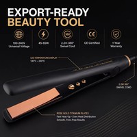 Lisseur électrique GLADAY 1 pouce 2-en-1 en titane or rose avec LED, chauffage rapide PTC, protection anti-arrêt automatique, 230°C