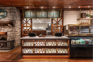 <b>Rustic</b> Luxury Coffee & Retail Shop <b>Fixtures</b> | Live Edge Wood, Brass, Stone, Modular Display & Turnkey Café Interior Design - Product Image 5