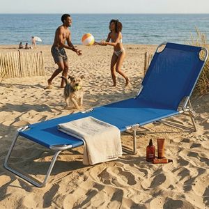 Lit de plage VIAREGGIO ALU TEXT 2/1 BLEU MEL - Product Image 3