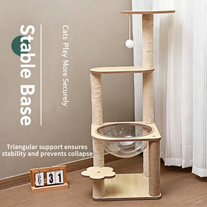 Arbre d'activités pour chat multi-niveaux, adapté aux chatons, avec perchoir rond, nacelle de sommeil transparente en forme de <span class=keywords><strong>bulle</strong></span>, poteau à gratter en sisal anti-renversement - Product Image 6