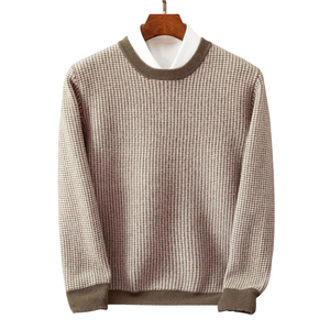 Suéter Cárdigan de Punto Transpirable con Cuello Redondo y Diseño de Parches para Hombre, Estilo Invernal, 100% Lana, Estilo para Parejas - Product Image 1