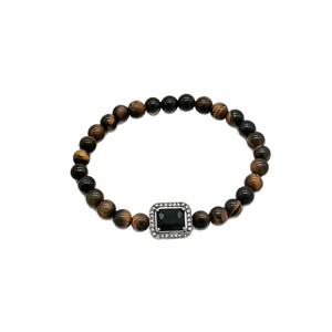 yunnique Tiger's Eye Silver Obsidian <b>Beaded</b> <b>Bracelet</b> Geometric Design For Men And Women Gift Jewelry - Product Image 5