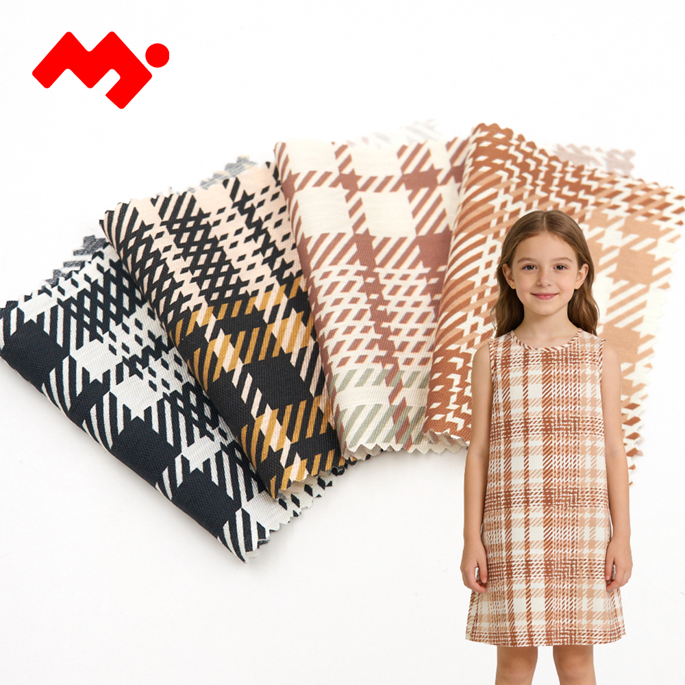 Ready to Ship 100% Viscose Classic Plaid Print Twill Slub Fabric Soft Feel for Girls Garments