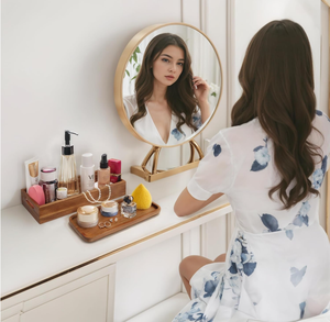 Vente chaude : Ensemble de rangement à deux niveaux en bois d'acacia naturel, fait main, moderne, pour salon et coiffeuse, pour le rangement à domicile - Product Image 6