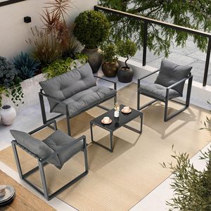 Modernes Komfortables Lounge-Set im <span class=keywords><strong>KD</strong></span>-Stil Stahl-Terrassenmöbel 4-teiliges Metall-Gartenmöbel-Set für Draußen - Product Image 6