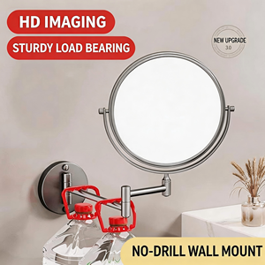 <span class=keywords><strong>Espejo</strong></span> de Vanidad Redondo Extensible con Marco de Acero Inoxidable, Plegable, Sin Necesidad de Taladrar, para Montar en la Pared - Product Image 2