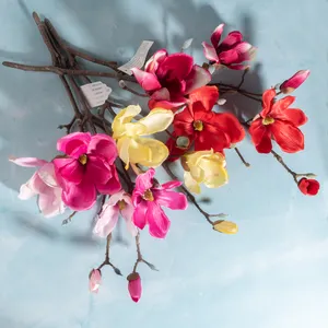 Home Decoration High Quality Silk Artificial Flowers Long Branches Single 3 Head Magnolia Flower magnolia