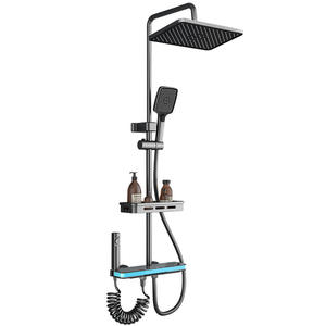 Conjunto de Ducha en Cascada de Cerámica Cepillada Oculta con Grifo Termostático Rectangular y Luz Ambiental para Uso Doméstico - Product Image 2