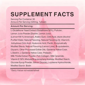 อาหารเสริมเกรด OEM สำหรับรับประ<span class=keywords><strong>ท</strong></span>าน คอลลาเจน กลูต้าไธโอน วิตา<span class=keywords><strong>ม</strong></span>ินบำรุงผิว กลูต้าไธโอนแบบฟิล์<span class=keywords><strong>ม</strong></span>ละลายในปาก - Product Image 2