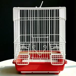 White Steel Wire <b>Bird</b> <b>Cage</b> with Red Plastic Tray Durable Indoor Pet <b>Cage</b> for Small <b>Birds</b> Simple Rectangle Design Painted Finish - Product Image 1