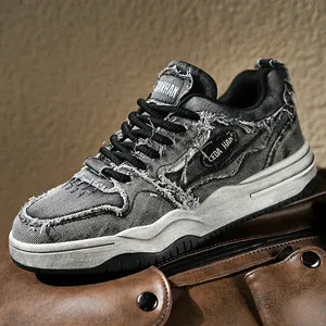 Chaussures de skate décontractées unisexes rétro, baskets plateforme punk hip-hop, baskets en denim délavé pour hommes - Product Image 3