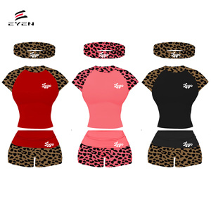 Ensemble 2 pièces d'été Y2K personnalisé pour <span class=keywords><strong>femme</strong></span>, colorblock, manches courtes, taille plissée, vêtements de détente, ensemble short imprimé léopard pour <span class=keywords><strong>femme</strong></span> - Product Image 1