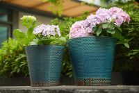 Pot de fleurs en céramique émaillée écologique et durable avec trou de drainage, texture gaufrée écaille de poisson mini turquoise-noir, pour jardin intérieur