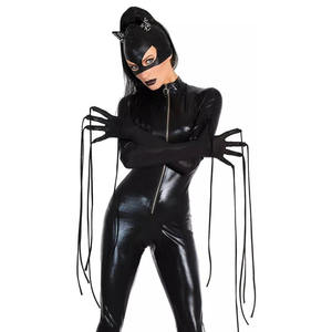 Wetlook PU Macacão De Couro Adulto Gato Mulheres Catsuit Máscara + Luvas Cosplay Carnaval Halloween Palco Jogar Festa Trajes - Product Image 1