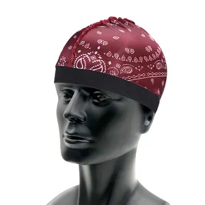 Unisex elastic band silky designer wave cap paisley compression caps skull hat for Men 360 540 and 720 Waves