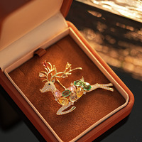 Broche de Cristal XILIANGFEIZI con Diseño de Ciervo Sika, Broche de Cobre con Zirconia de Alta Calidad, Regalo de Navidad, Joyería Fina con Piedras Preciosas