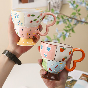 New Design Coffee Mug Flower Tea Cup Hand Painted Ceramic Mug with Unique Handle - Product Image 6