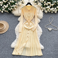 Robes d'été, robe maxi en tissu tissé uni à col de poupée, à simple boutonnage, taille empire, vintage, moulante, style socialite française