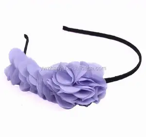 时尚发带韩国设计最新人造紫色雪纺花金属发带