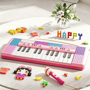 Piano Electrónico de Bloques de Construcción al por Mayor con Efectos de Luz y Micrófono con Cable para Niños - Product Image 3