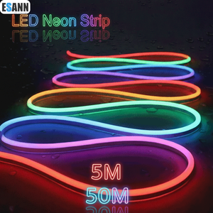 ESANN 50M 6x12mm 8x16mm Bande Néon <span class=keywords><strong>LED</strong></span> Flexible en Silicone PVC DC12V Monocouleur ou RVB pour Enseignes Lumineuses - Product Image 1