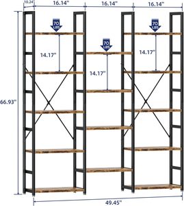 Étagère à 5 niveaux à triple <span class=keywords><strong>colonne</strong></span>, bibliothèque avec 14 étagères d'affichage ouvertes, étagères à livres réglables de style industriel rustique - Product Image 3