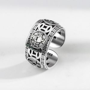 Anneaux ajustables Feng Shui chinois Pixiu vintage en zircon plaqué argent avec pièces de monnaie en cuivre, amulette porte-bonheur pour femmes et hommes, bijoux de richesse - Product Image 6