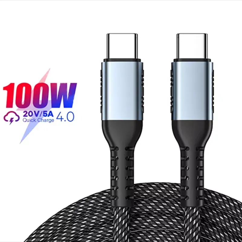 Super Fast Charge Cable Usb c 5A 100W High Quality Braided Nylon Unbreakable Phone Type C Charging Cables Usb c 2.0 Cable 2m
