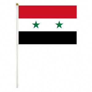 Wholesale Polyester Red White Black Green Star Syria Syrian Hand Held Waving Country National <b>Flags</b> With Pole - Product Image 4