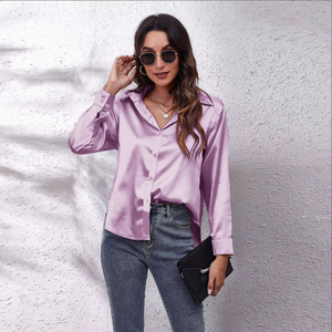 Camicia a Maniche Lunghe in Raso Simil-Seta, 23 Colori, 7 Taglie Disponibili, Stile Carino, Vestibilità Comoda, Lavabile, <span class=keywords><strong>Abbigliamento</strong></span> Femminile - Product Image 1