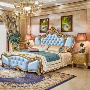 Luxury carved french <strong>royal</strong> <strong>leather</strong> soft <strong>bed</strong> green color european style master bedroom sets b4021 g - Product Image 5
