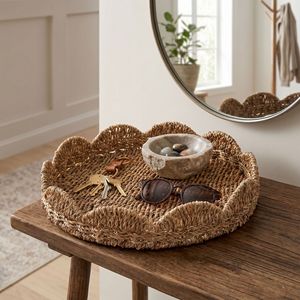 Round Woven Storage <b>Basket</b> Seaweed Handmade Living Room Coffee <b>Table</b> Top Tray Sustainable Unfinished One Compartment - Product Image 3