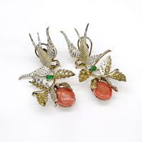 Boucles d'oreilles clous 11804 en forme d'oiseau, zircone cubique, pierre doublette, feuille de fruit, bijoux floraux pour femme, cadeau de fête