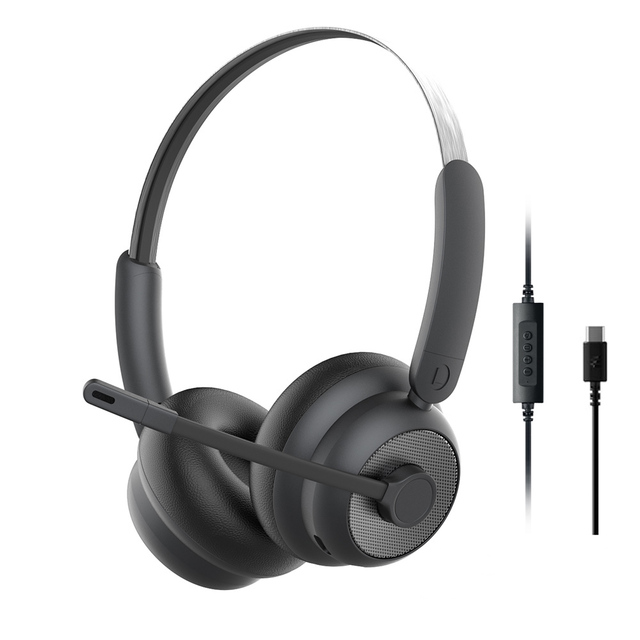 OEM Wholesale Type C Wired Telephone Headsets with Microphone Noise Cancelling IPX-3 Waterproof On-Ear Design for Call Centers