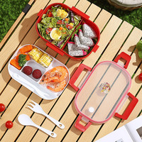 Conteneur alimentaire pour étudiants Boîte à lunch multi-compartiments pour enfants avec fourchette et cuillère Boîte à lunch bento en plastique à 2 couches pour enfants