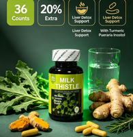 Suplemen Detoksifikasi Hati OEM Custom 36 Kapsul Milk Thistle dengan Kunyit Pueraria Inositol Mendukung Kesehatan Hati