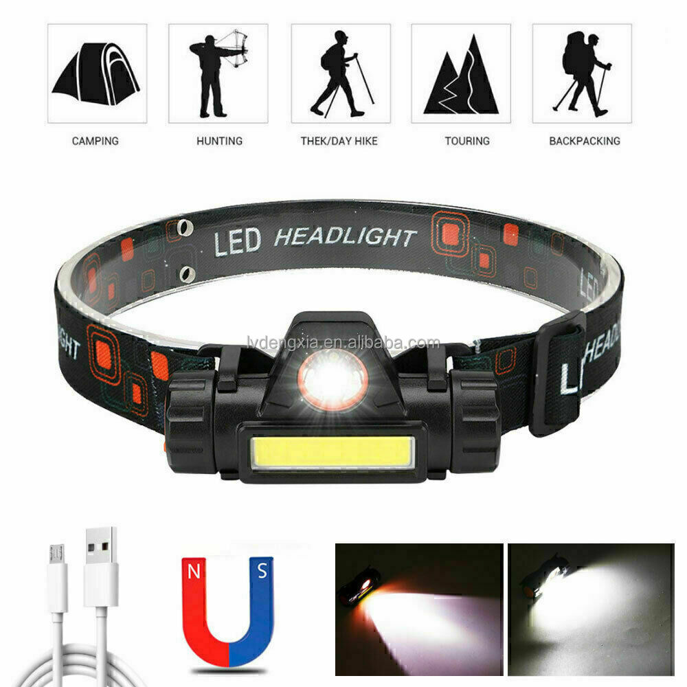 V1 Lot de 2---Lampe Frontale Led Cob Avec Capteur, Rechargeable Par Usb