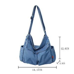 Usine BSCI sacs à bandoulière en toile denim grande capacité style sac de messager décontracté pour garçons et filles étudiants adolescents - Product Image 2