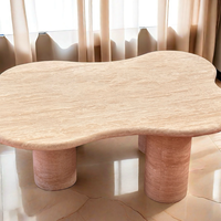 Table basse moderne de luxe en travertin beige Meubles convertibles en pierre pour le salon Meubles de maison