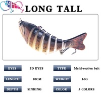 Vente en gros 16g/10cm leurre de pêche méné multi-articulé yeux 3D appât dur segmenté eau salée multi-sections coulant leurres de pêche