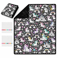 Couverture à colorier DIY de qualité supérieure, super douce, pour adultes et enfants, avec marqueurs lavables, en velours peluche, vente en gros, OEM personnalisé