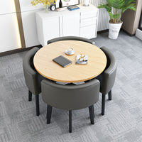 Table de réunion et de négociation moderne avec plateau en bois et structure métallique, 1 table et 4 chaises, ensemble table et chaises BTDT005 pour bureau