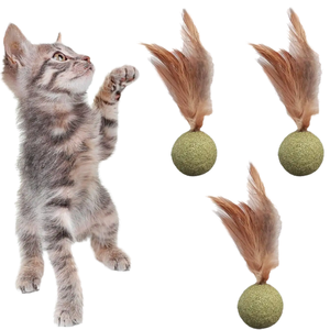 Rarewe Fournitures pour animaux de compagnie : Jouet balle à herbe à chat et plumes, Jouet anti-ennui pour chat, Jouet à mâcher autonettoyant pour chat - Prix usine - Product Image 1